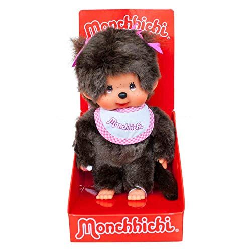 Sekiguchi Monchhichi Meisje - Bruin Pluche - Roze Slab & Vlechten - 20 cm