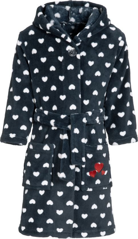 Playshoes Fleece badjas meisjes blauw & hartjes