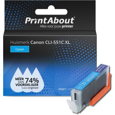 PrintAbout Huismerk CLI-551C XL Cyaan Inktcartridge | Compatibel met Canon