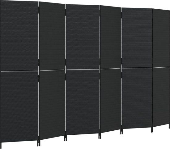 vidaXL Kamerscherm 6 panelen poly rattan zwart