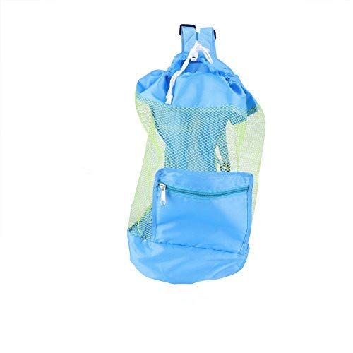 Fdit Kids Mesh trekkoord rugzak/draagbare grote mesh strandtas voor zwembadspeelgoed ballen, voetbalbal, watersport, stranddoek, zwemuitrusting (blauw)