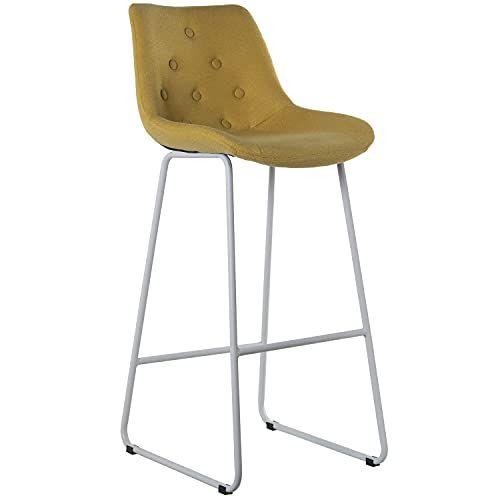 DRW Set van 2 krukken - Hout, Stof & Metalen Poten - Mosterd & Wit - 103 cm Zithoogte