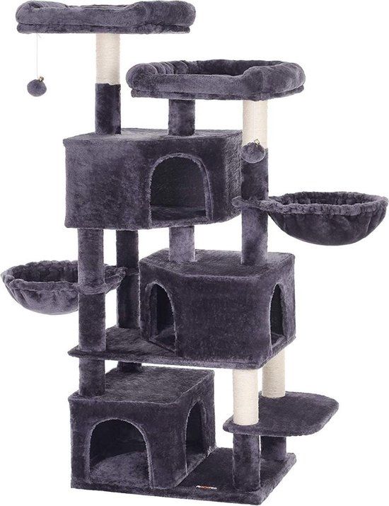 Hoppa! Kattenboom groot, met 3 kattengrotten - Rookgrijs - Sisal - 166cm