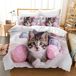 TRANKIELO® - Ensemble de literie 3 pièces à motif de chat – housse de couette en microfibre 220x240 cm – facile d'entretien, léger