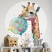 Girafe Bulle Sticker Mural Rond / Cercle Enfants - Diamètre 40 Cm - Adhésif + Protection Brillante