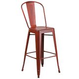 Flash Meubels 4 Pk. 30'' High Distressed Geel Metaal Binnen-Outdoor Barkruk met Back-P 1 exemplaar 78.739999999999995 x 50.8 x 48.26 cm Kelly Rood