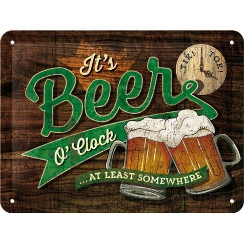 Nostalgic Art Merchandising Tick Tock Beer o' Clock Metalen wandbord in reliëf 15x20 cm - multi