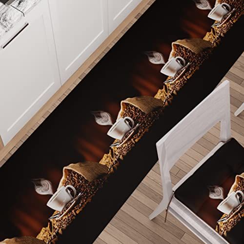 PETTI Artigiani Italiani - Tapijt voor keuken, antislip en wasbaar, 52 x 380 cm, design koffie