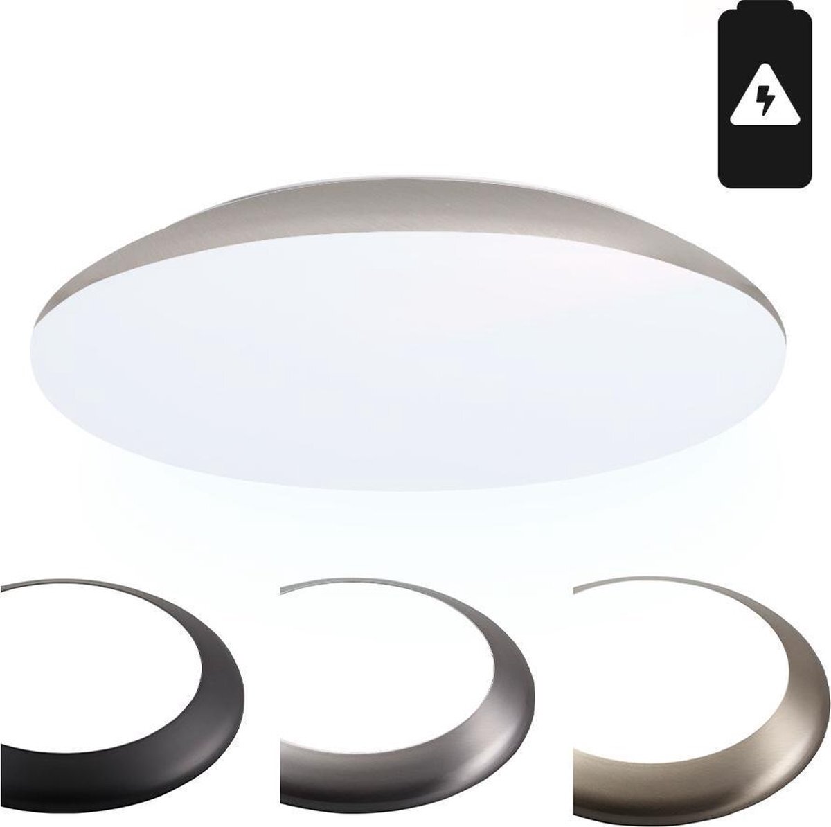 HOFTRONIC - LED Plafondlamp met noodaccu - Plafonnière - Chroom - 18 Watt - IP65 waterdicht - 6500K Daglicht wit - 1900 Lumen - IK10 Stootveilig - Ø30 cm - Geschikt voor badkamer - Voor binnen en buiten -