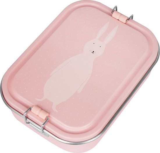 Trixie Brooddoos groot - Mrs. Rabbit - RSV Lunchbox voor kinderen - Makkelijk te openen Broodtrommel - 2 vakken - Groen
