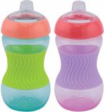 Nuby Nûby - Set van 2 Mini Drinkbekers voor Kinderen - Oefenbeker met Siliconen Greep - Baby Drinkbeker - Roze & Groen - 180 ml - 4m+