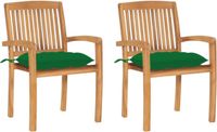 vidaXL - Chaise de jardin - 2 - pièces - avec - coussins verts - teck massif