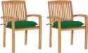 vidaXL - Chaise de jardin - 2 - pièces - avec - coussins verts - teck massif