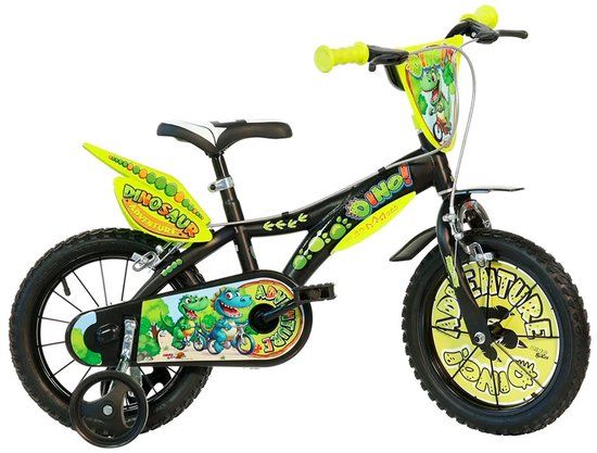 Dino Bikes Kinderfiets 14 inch dinosaurus - Kinderfiets Zijwieltjes - Jongensfiets - Zwart