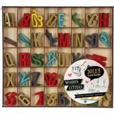 Merkloos / Sans marque Houten alfabet letters en cijfers - felle kleuren mix - hoogte 2.5 cm per stuk - 117x stuks - hobby/knutselen - A t/m Z