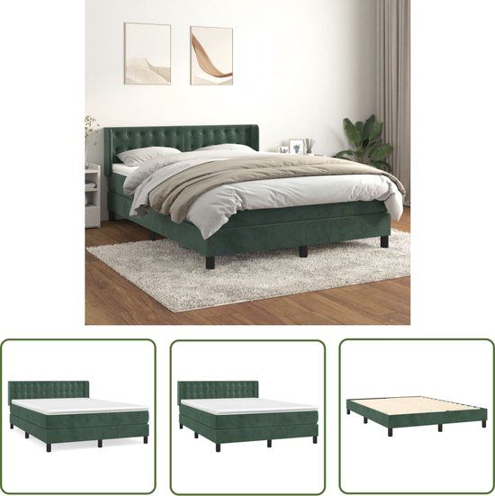 vidaXL Boxspring met matras fluweel donkergroen 140x190 cm
