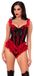 Leg Avenue Bodysuit met Baleinen, Ruches en Strikaccent Kostuum – Maat S – Zwart & Rood