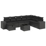 vidaXL 8-delige Loungeset met kussens, polyrattan, zwart