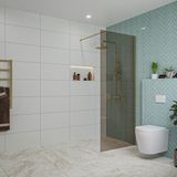 FortiFura Galeria inloopdouche - 80x200cm - rookglas - wandarm - PVD - geborsteld messing (goud)