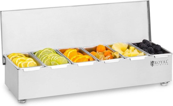 Royal Catering Ingrediëntencontainer opzetstelling - RVS - 6 x 450 ml