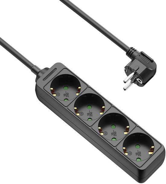 Allteq Stekkerdoos - 4-voudig - Zwart - 1.5 meter