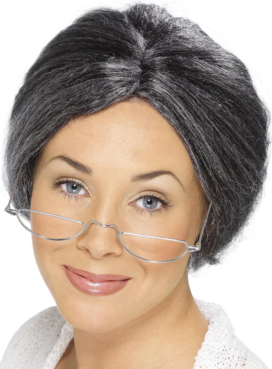 Smiffys Granny Bun Wig - Party Accessory - Silver/Grey - Synthetic - 2021