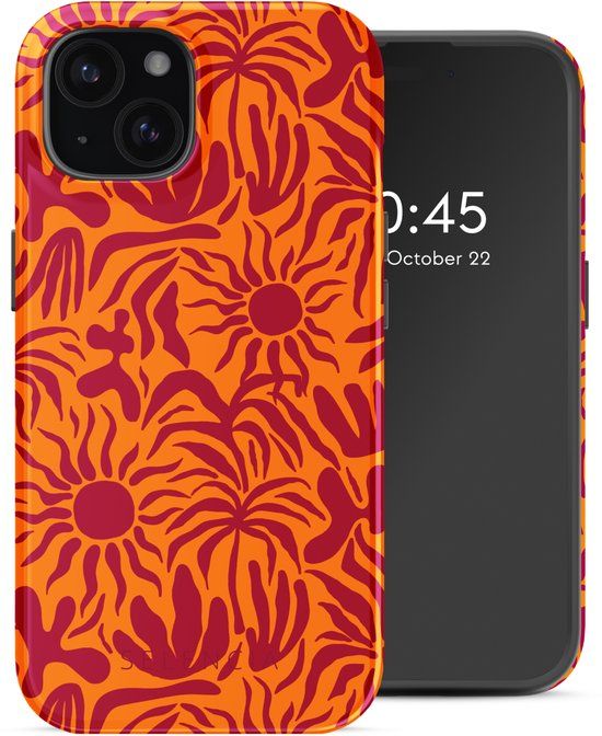 Selencia Hoesje - Geschikt voor Apple iPhone 15 - Backcover geschikt voor MagSafe - Tropical Vibes Apricot