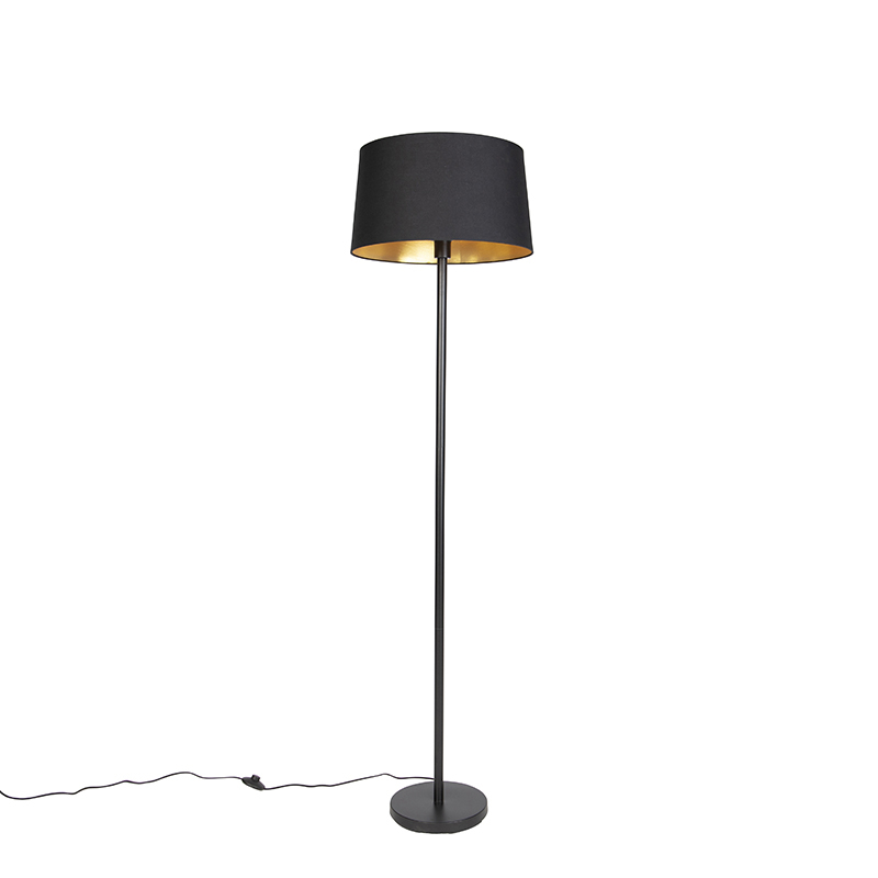 QAZQA Moderne vloerlamp zwart met zwarte kap 45 cm - Simplo