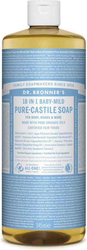 Dr. Bronner's Baby Mild Liquid Soap - 240ml - Hypoallergenic - pH Neutral