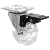 WAGNER Soft-zwenkwiel SKATER - Ø 50 mm, 65 mm, verchroomd staal, transparant, rem & plaat