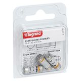 LEGRAND | Zekeringpatronen voor zekeringhouders, zonder smeltindicator, set van 3 patronen 8,5 x 23 mm, beschermt tegen kortsluiting en overbelasting