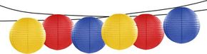 Merkloos Feest/tuin versiering 6x stuks luxe bol-vorm lampionnen blauw-geel-rood dia 35 cm