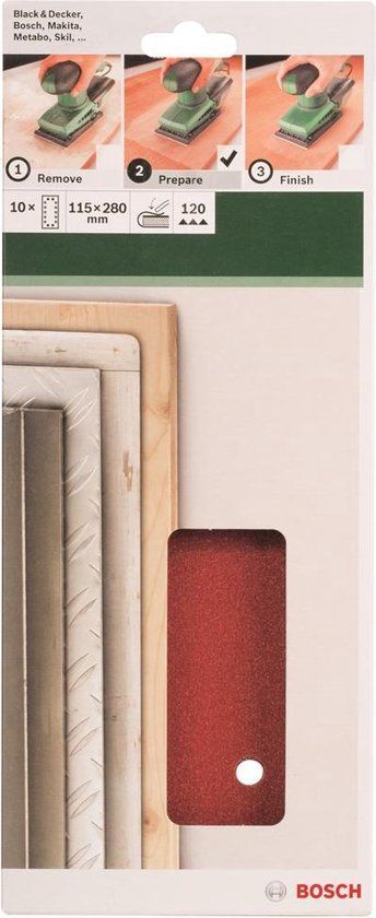 Bosch 10-delige schuurbladset voor vlakschuurmachines 115 x 280 mm - korrel 120