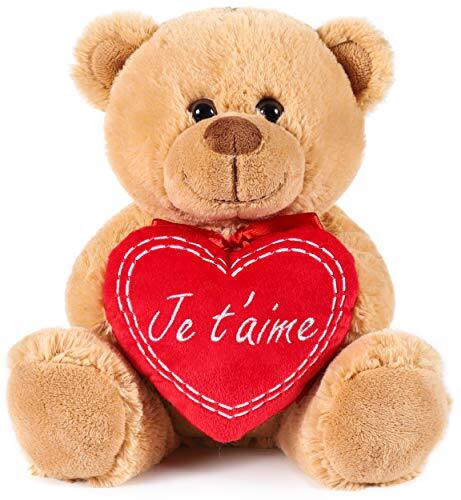 BRUBAKER Teddy pluche beer met hart rood - Elke T'Aime - 25 cm - teddybeer pluche teddy knuffeldier knuffeldier - bruin lichtbruin