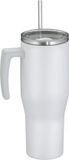 Thermos REFRESHING SERIES Isolerende drinkbeker, 1,1 l, mat wit, met rietje en handvat voor onderweg, werk of thuis, smaakneutraal, dubbelwandig roestvrij staal