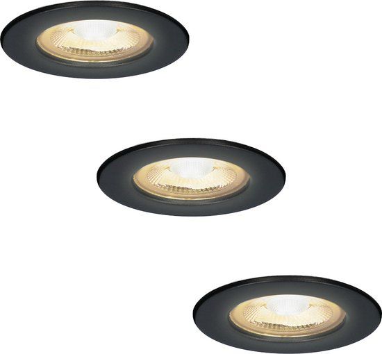 HOFTRONIC Nola - LED Inbouwspots - 3x Zwart - Dimbaar - IP65 - Ø 53mm - 2700K - 5W