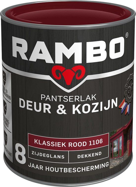 Rambo Pantserlak Deur & Kozijn Zijdeglans - Klassiek Rood - 0.75L - 1106