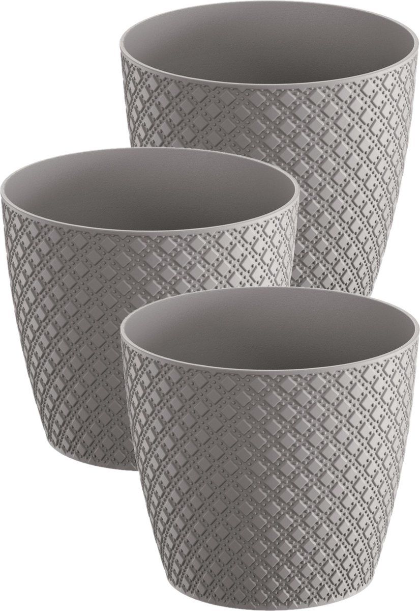Prosperplast Orient Plantenpot - Ø13cm - Set van 3 - Steengrijs