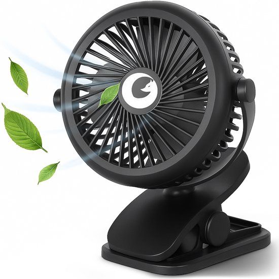 Evolize Mini Ventilator - Portable Clip Fan - USB Rechargeable - Black