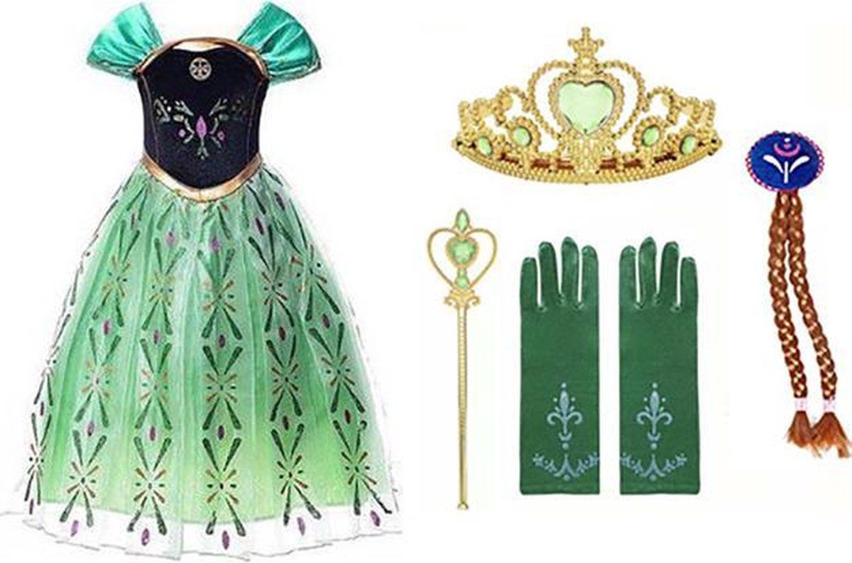 Het Betere Merk Carnavalskleding - Frozen - Anna groene jurk - maat 128/134(140) - Prinsessenjurk Meisje-Verkleedkleren Meisje-Anna Kleed