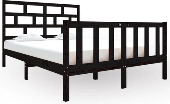vidaXL Bedframe massief grenenhout zwart 135x190 cm