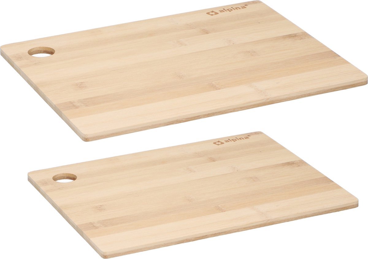 Alpina Set van 2x stuks snijplanken naturel rand van bamboe hout - 23 x 30 cm en 28 x 38 cm