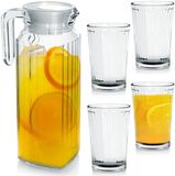 Excellent Houseware - Set van Glazen en Karaf - Transparant Glas - 1,1 l/190 ml