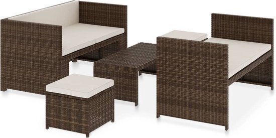 vidaXL 5-delige Loungeset met kussens poly rattan bruin