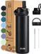 VANN® Bouteille d'eau en acier inoxydable à paroi triple 650 ML avec paille pour adultes – Satin Noir