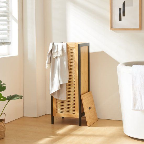 en.casa Tervola wasmand met deksel - 80x30x30 cm - Bamboe