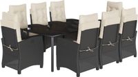 vidaXL Ensemble de jardin 9 pièces avec coussins, noir, en polyrotin
