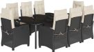 vidaXL Ensemble de jardin 9 pièces avec coussins, noir, en polyrotin