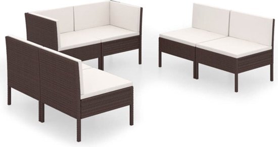 vidaXL 6-delige Loungeset met kussens poly rattan bruin