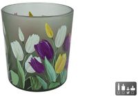 Merkloos Theelicht Tulp glas 7,5x7,5x8cm groen